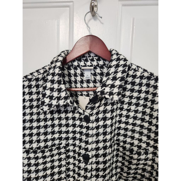 A NEW Day Long Sleeve Tweed Shacket Black with cream Houndstooth - Picture 2 of 8